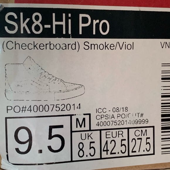 Vans Mens Sk8 Hi Pro Smoke/Violet Size 9.5 - Picture 8 of 8